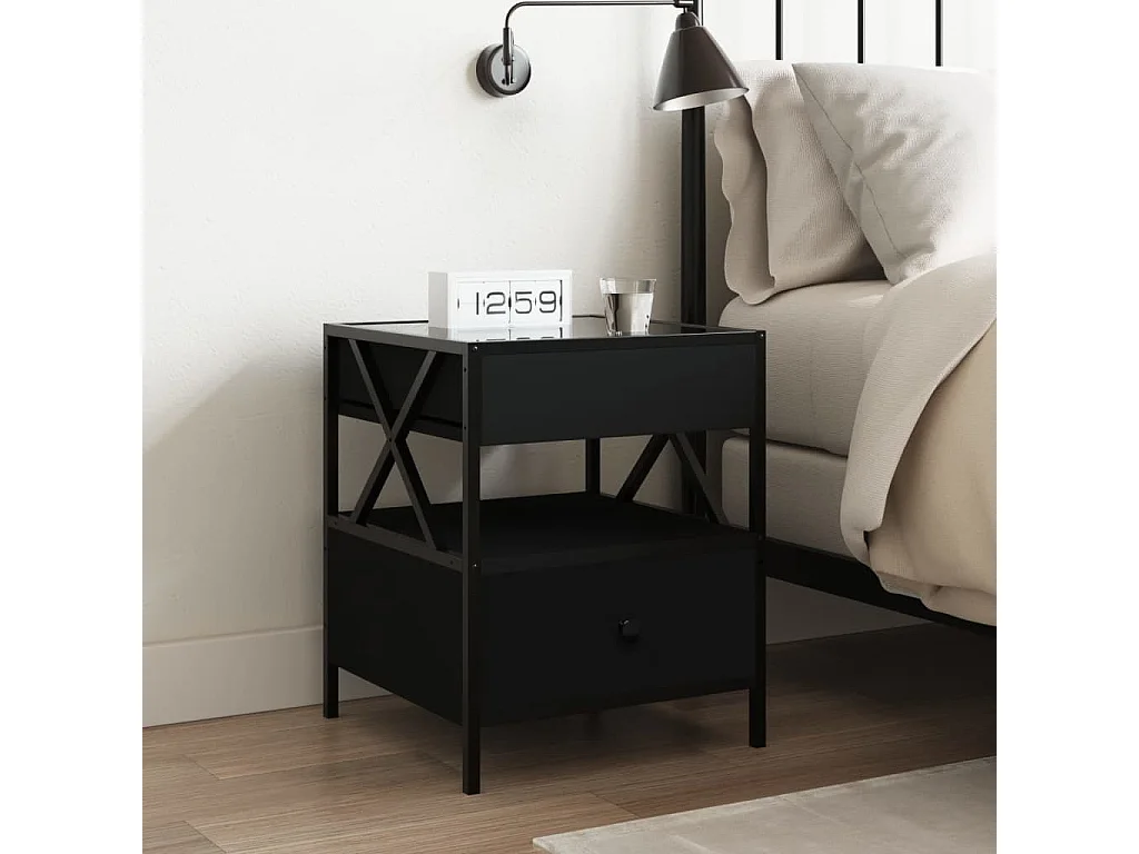 Amber Mae  Table de chevet avec LED infini noir 40x40x51 cm