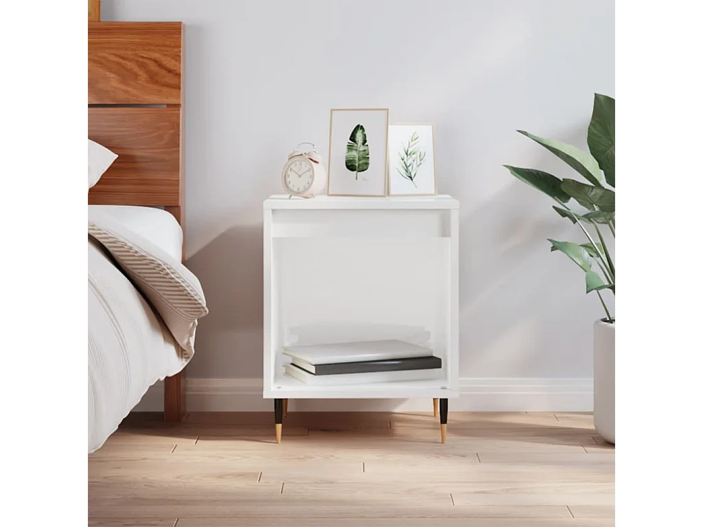 Dustin Mason  Table de chevet Blanc brillant 40x35x50 cm Bois d’ingénierie