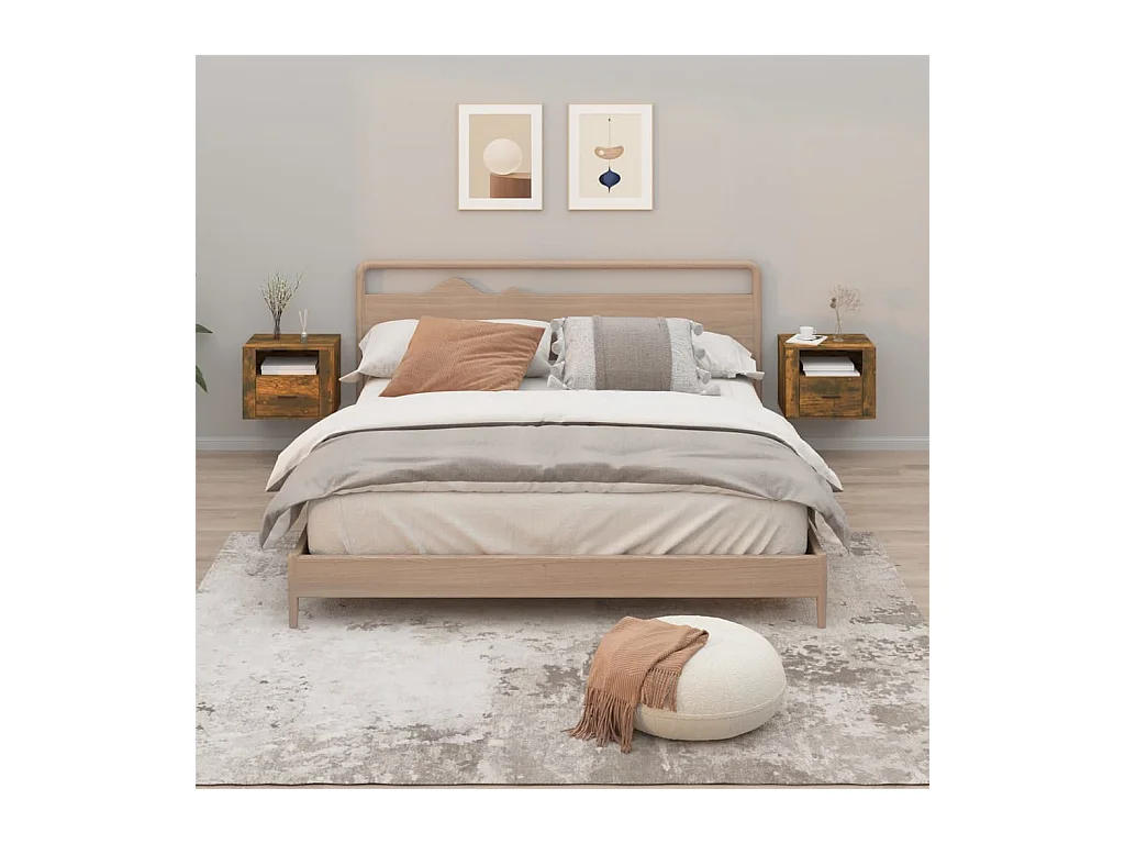 Pyren  Tables de chevet murales 2 pcs Chêne fumé 50x36x40 cm