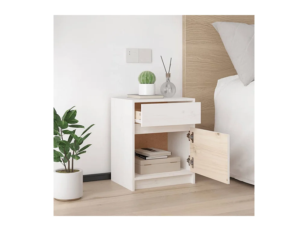 Ollira  Tables de chevet 2 pcs Blanc 40x31x50 cm Bois de pin massif