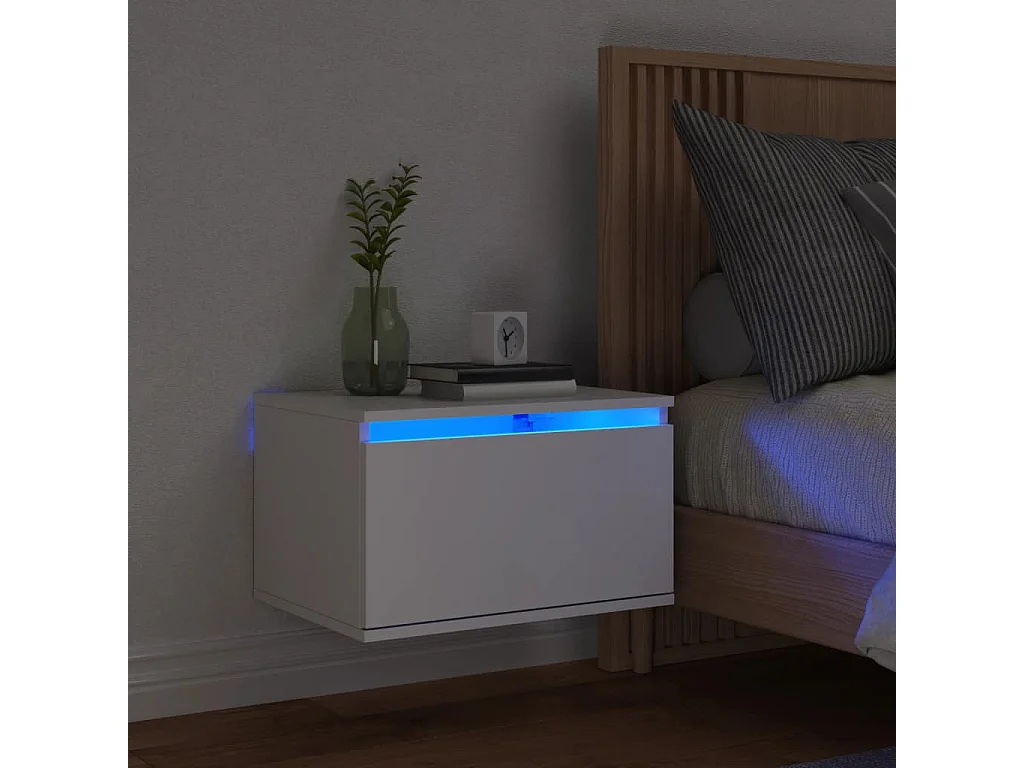 Vibeke  Table de chevet murale avec lumières LED blanc