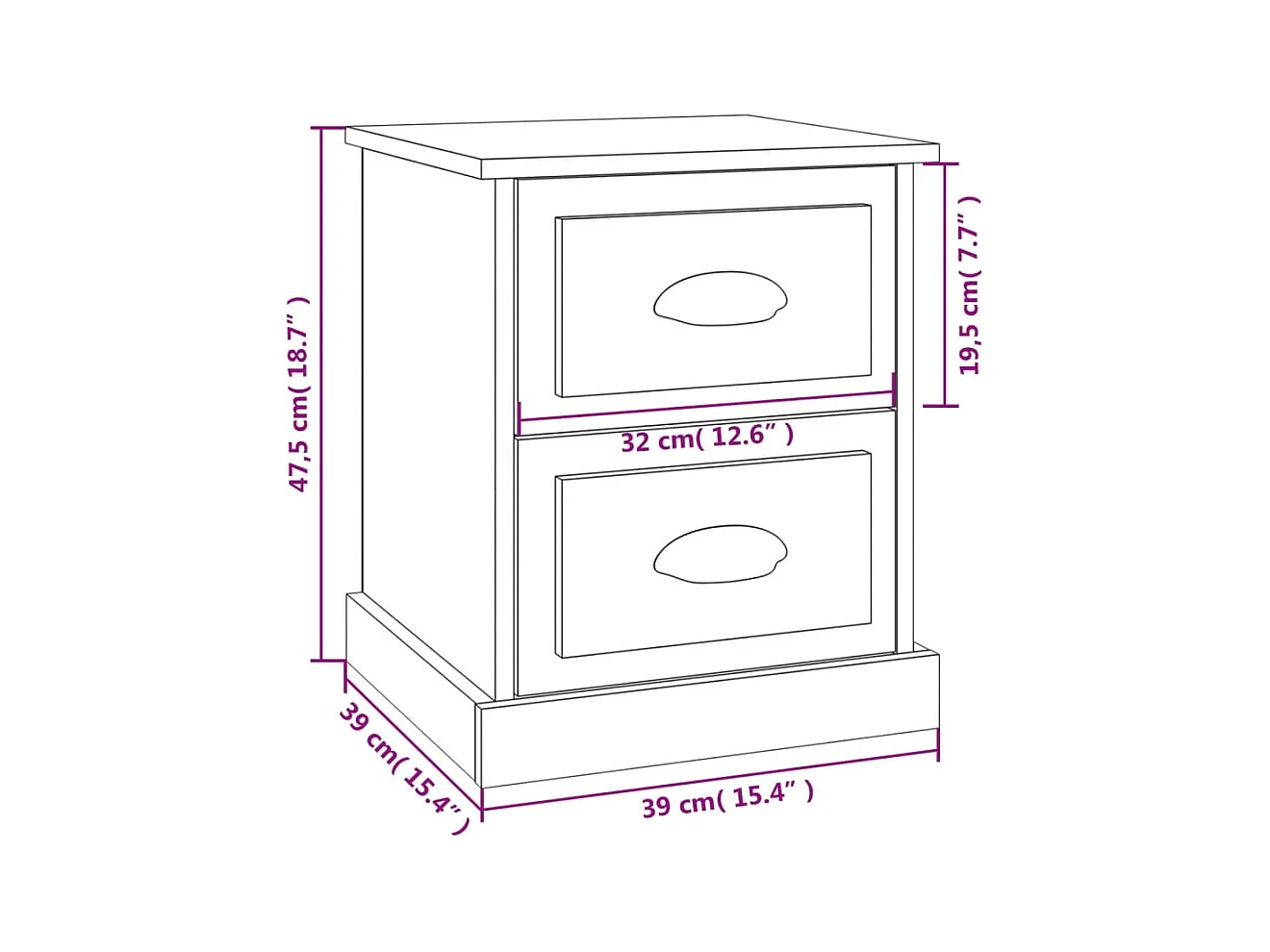 Arras  Table de chevet gris béton 39x39x47,5 cm bois d'ingénierie
