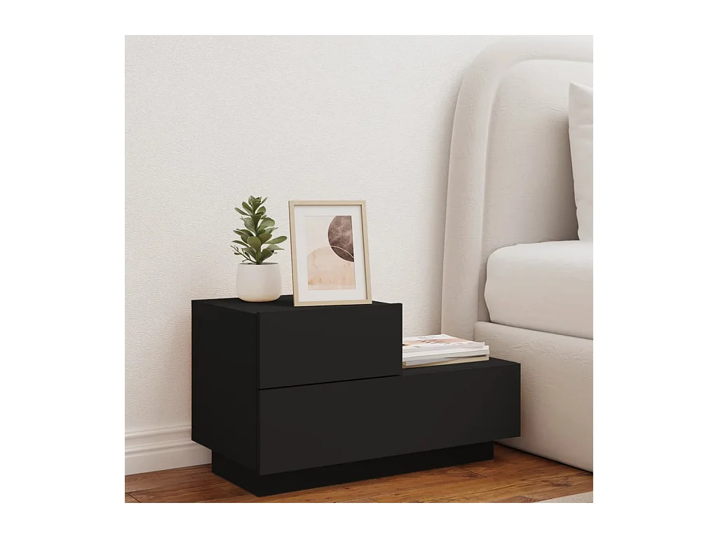 Robbie  Table de chevet avec lumières LED noir 70x36x40,5 cm