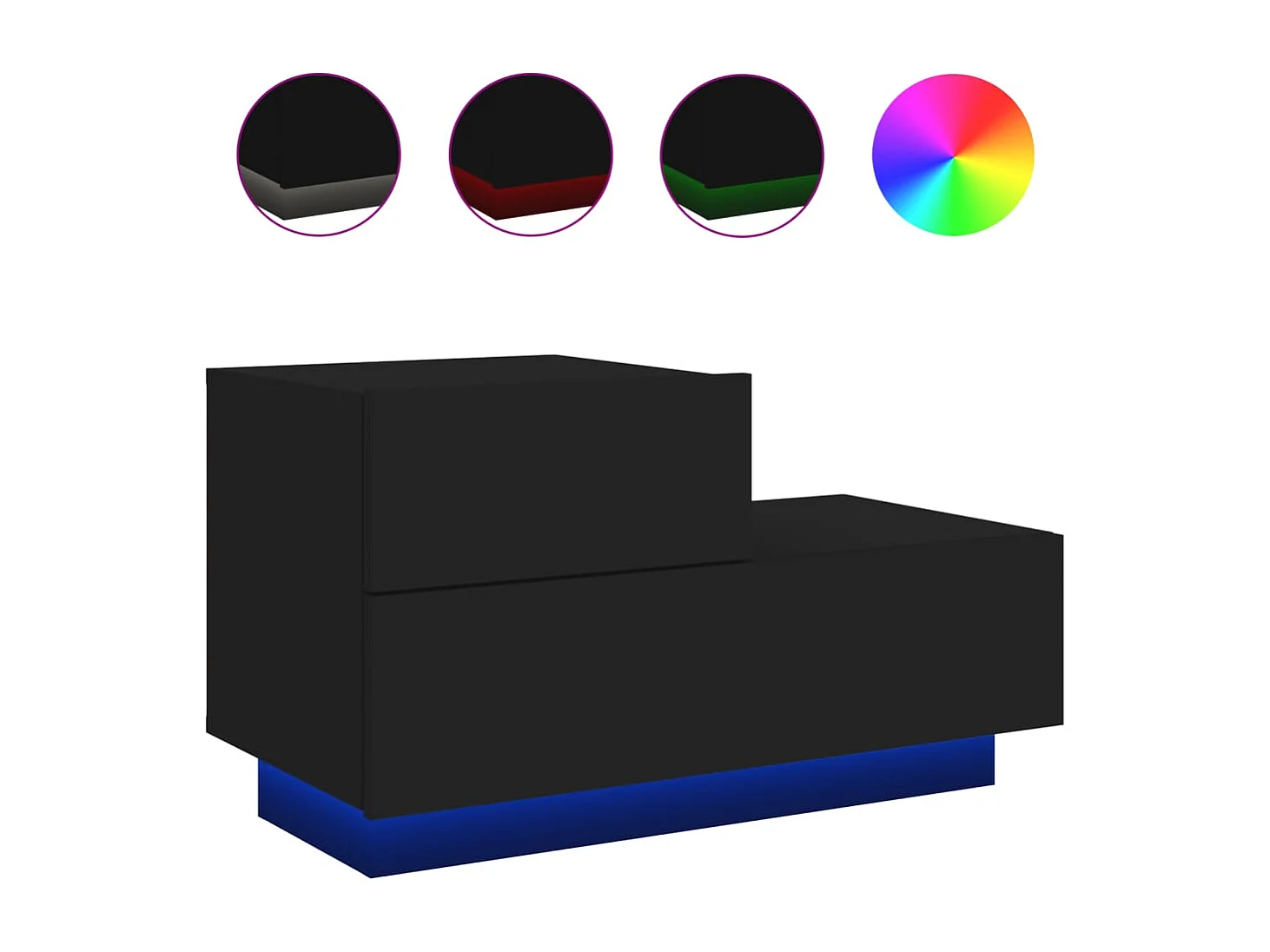 Robbie  Table de chevet avec lumières LED noir 70x36x40,5 cm