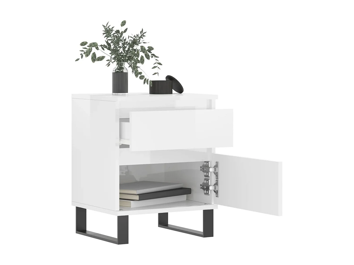 Rinald  Comodini 2pz Bianco Lucido 40x35x50 cm in Legno Multistrato