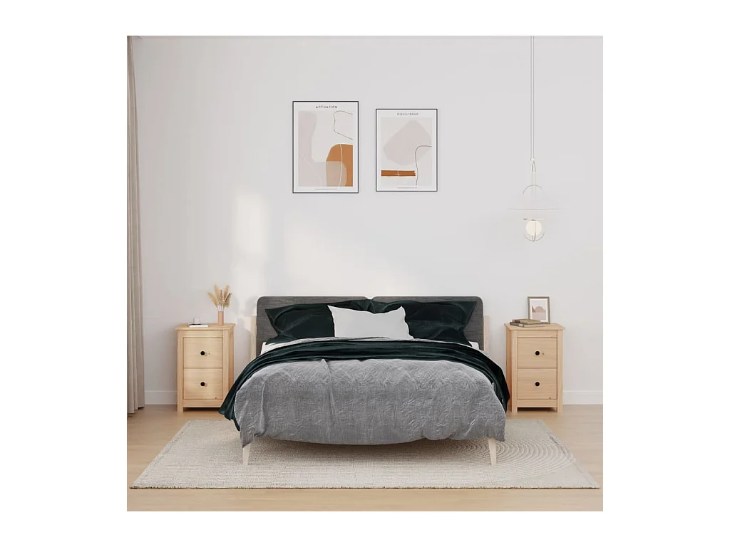Rida  Nachttische 2 Stk. 40x35x61,5 cm Massivholz Kiefer