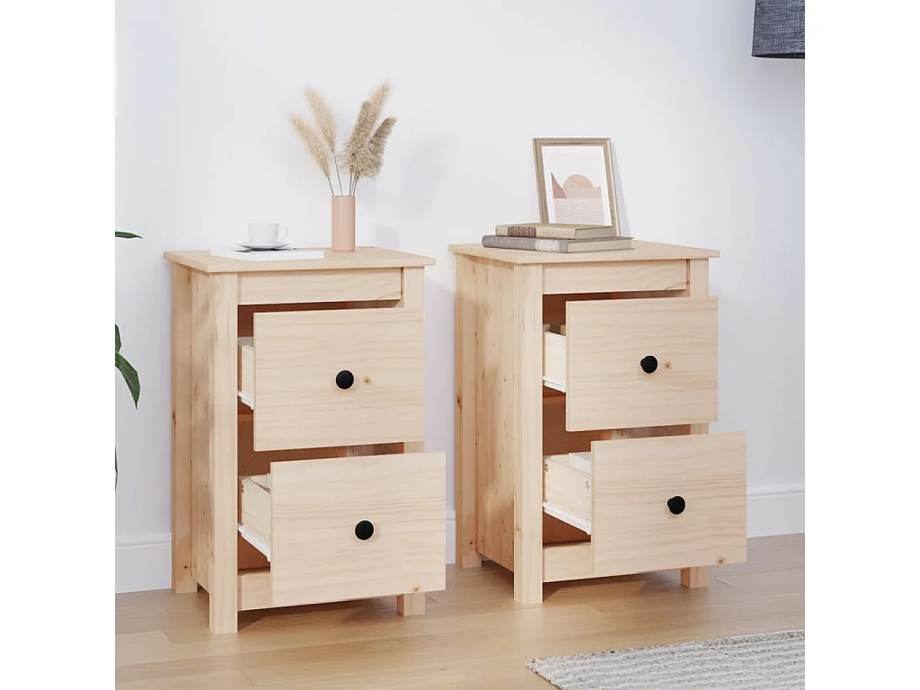 Rida  Comodini 2 pz 40x35x61,5 cm in Legno Massello di Pino