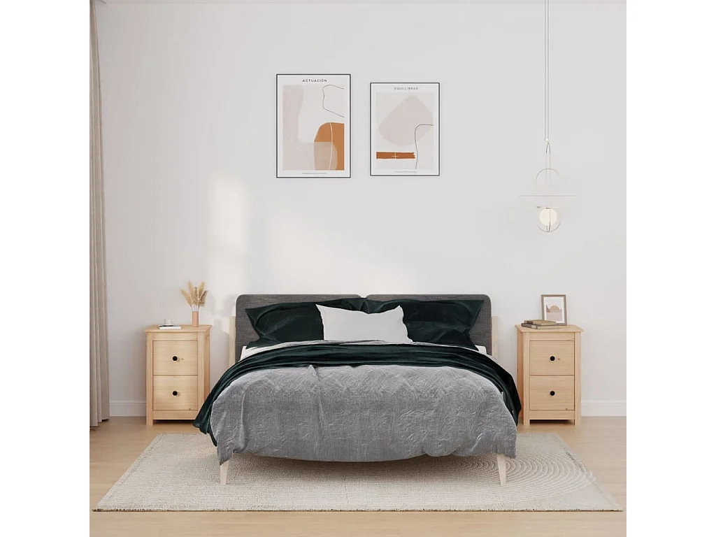 Rida  Nachttische 2 Stk. 40x35x61,5 cm Massivholz Kiefer