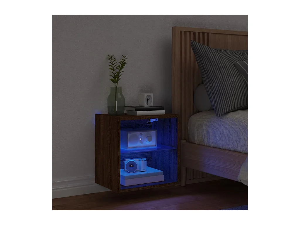 Hans  Table de chevet murale avec lumières LED chêne marron