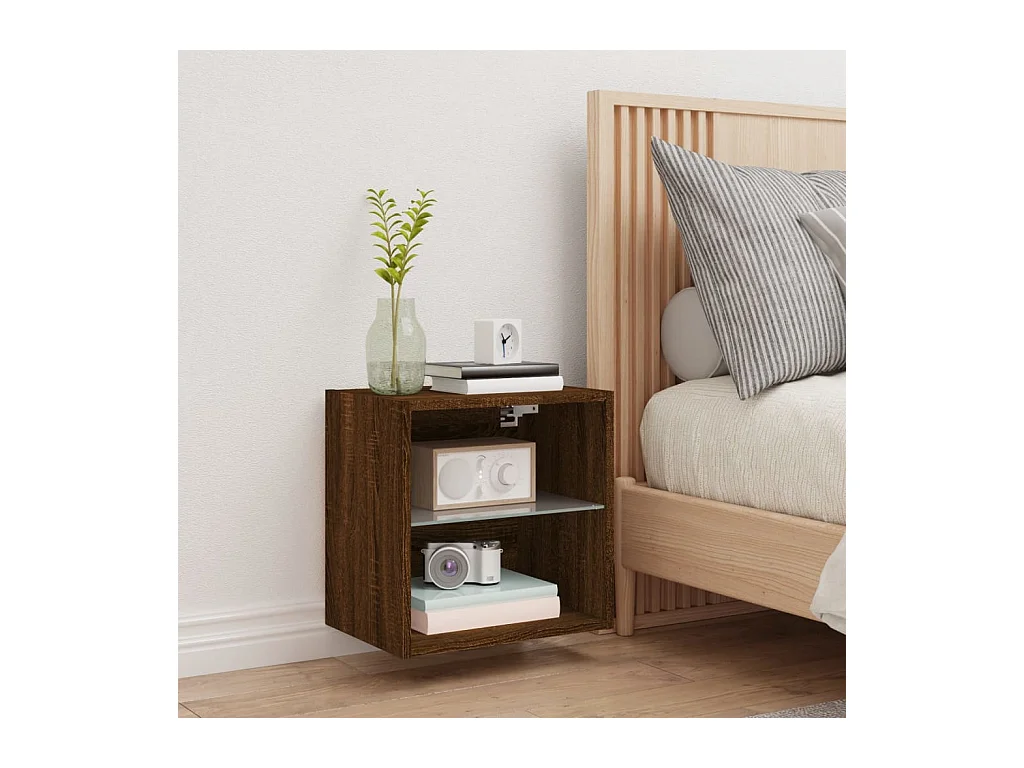 Hans  Table de chevet murale avec lumières LED chêne marron