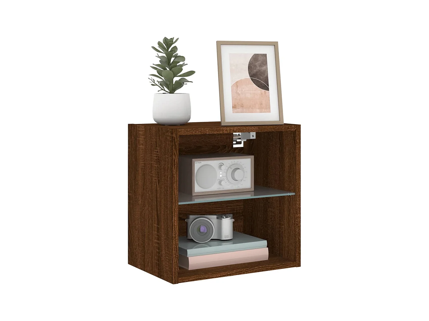 Hans  Table de chevet murale avec lumières LED chêne marron