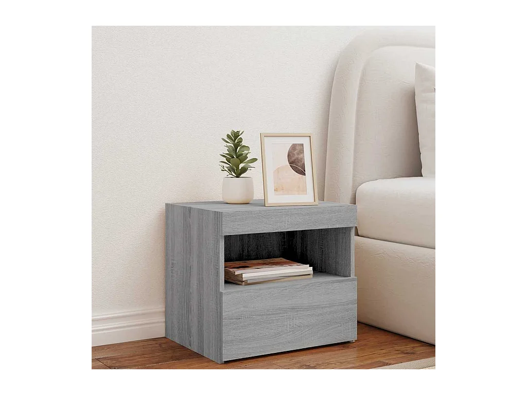 Bishop  Table de chevet avec lumières LED sonoma gris 50x40x45 cm