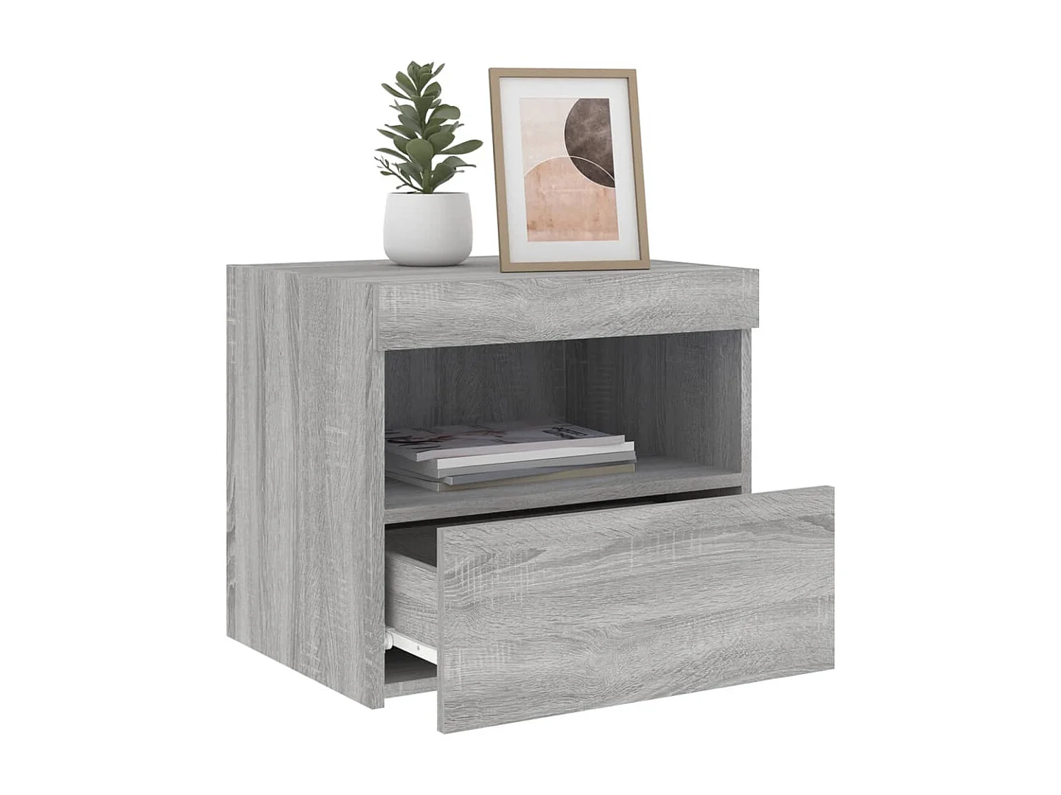 Bishop  Table de chevet avec lumières LED sonoma gris 50x40x45 cm