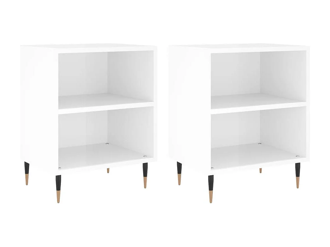 Oguz  Nachtkastjes 2 st 40x30x50 cm bewerkt hout hoogglans wit