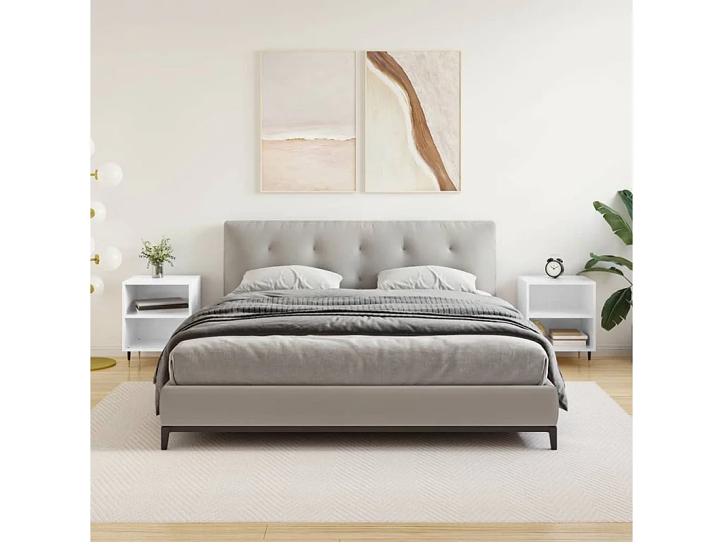 Oguz  Nachtkastjes 2 st 40x30x50 cm bewerkt hout hoogglans wit