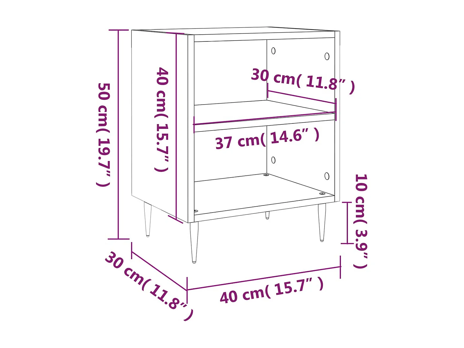 Oguz  Nachtkastjes 2 st 40x30x50 cm bewerkt hout hoogglans wit