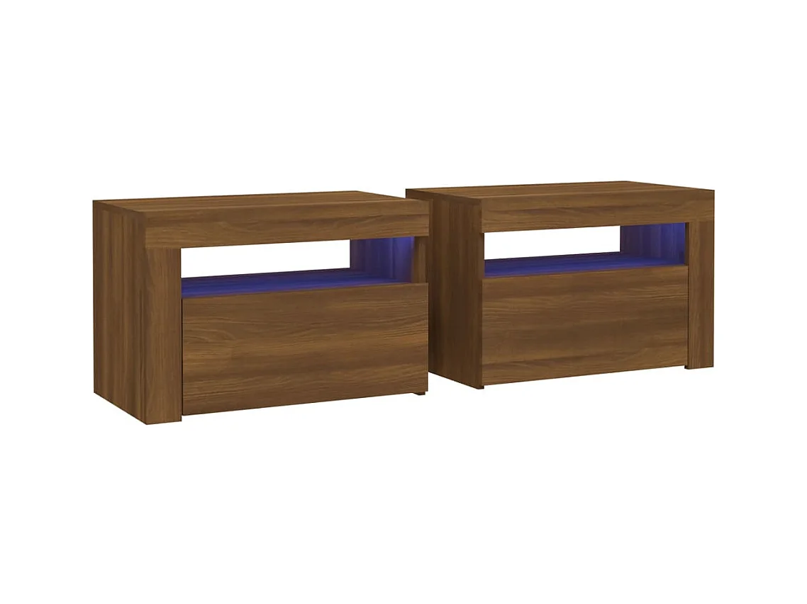 Julian  Comodini 2 pz con Luci LED Rovere Marrone 60x35x40 cm