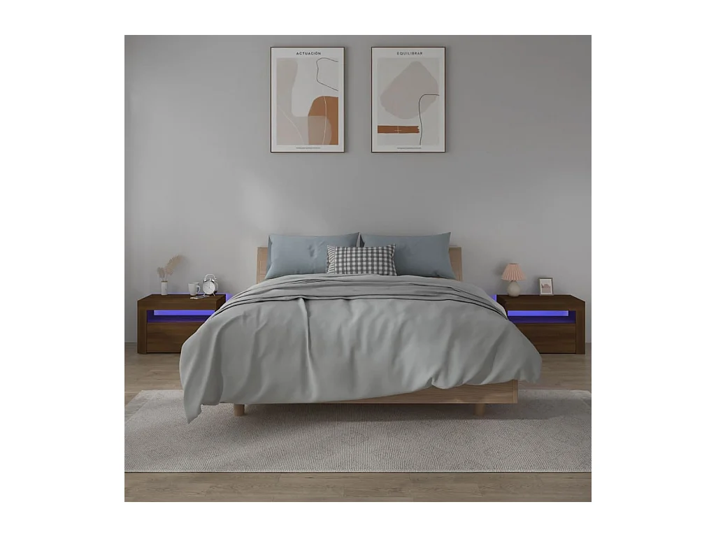 Julian  Comodini 2 pz con Luci LED Rovere Marrone 60x35x40 cm