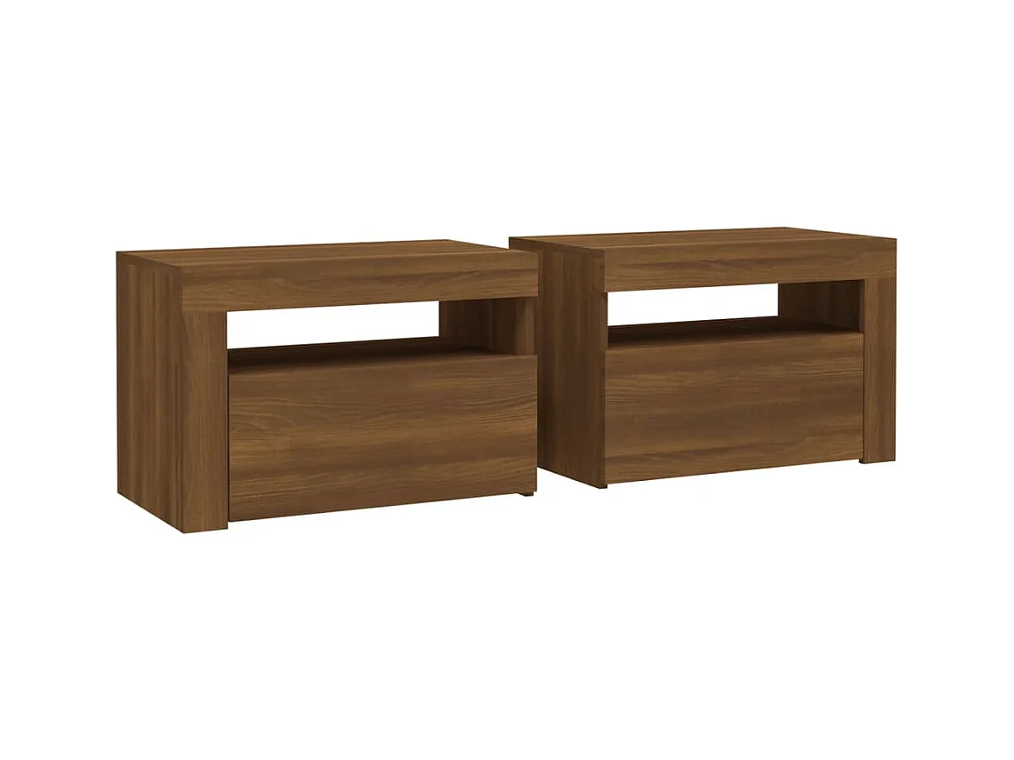 Julian  Comodini 2 pz con Luci LED Rovere Marrone 60x35x40 cm