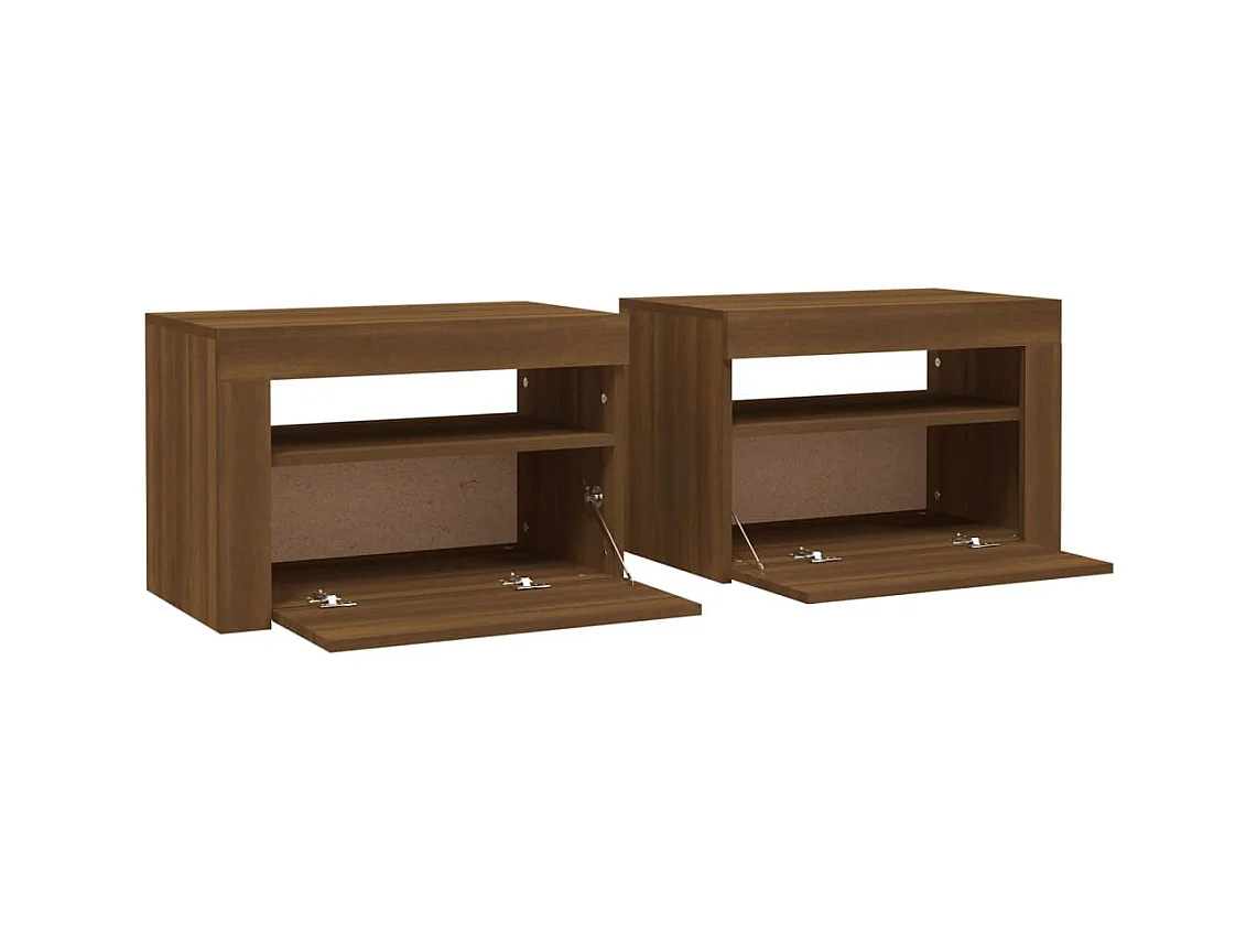 Julian  Comodini 2 pz con Luci LED Rovere Marrone 60x35x40 cm