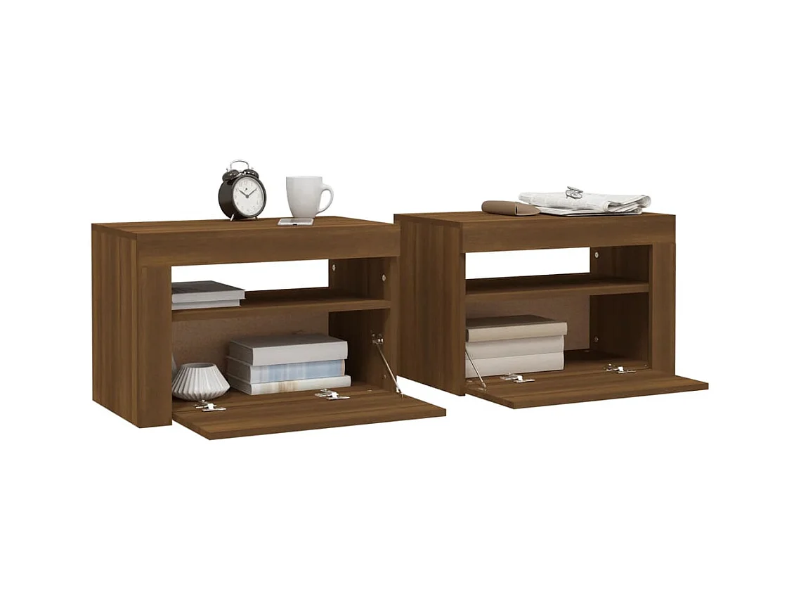 Julian  Comodini 2 pz con Luci LED Rovere Marrone 60x35x40 cm