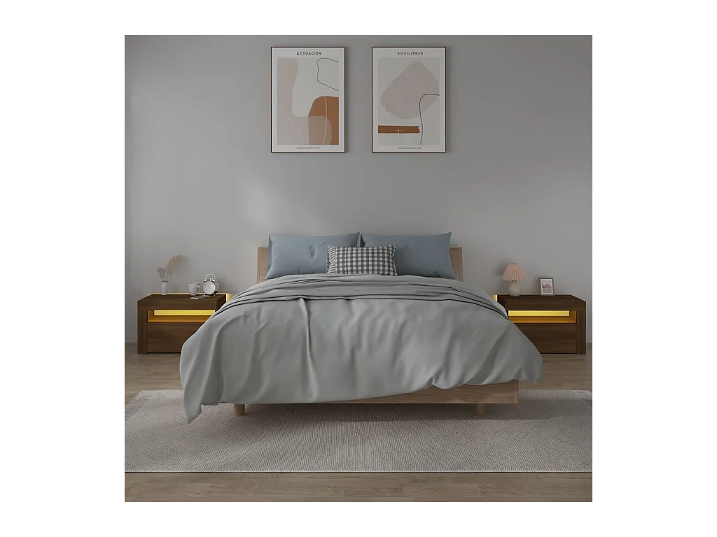Julian  Comodini 2 pz con Luci LED Rovere Marrone 60x35x40 cm