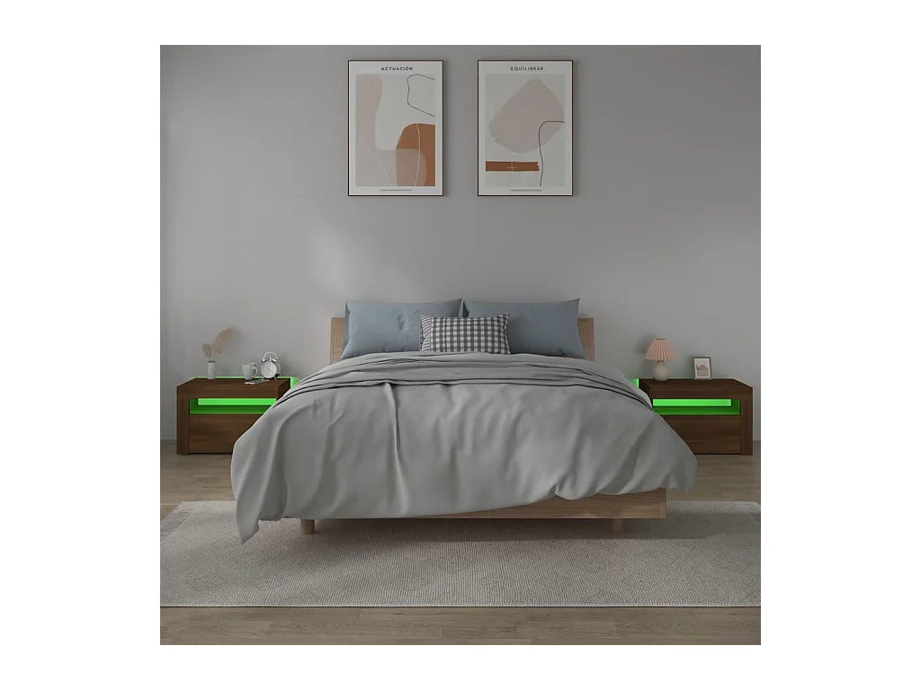 Julian  Comodini 2 pz con Luci LED Rovere Marrone 60x35x40 cm