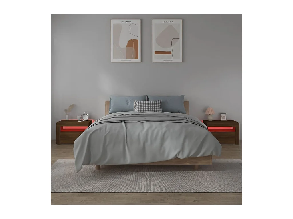 Julian  Comodini 2 pz con Luci LED Rovere Marrone 60x35x40 cm