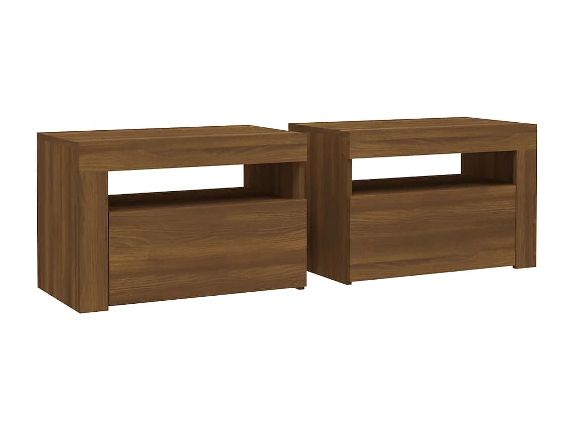 Julian  Comodini 2 pz con Luci LED Rovere Marrone 60x35x40 cm