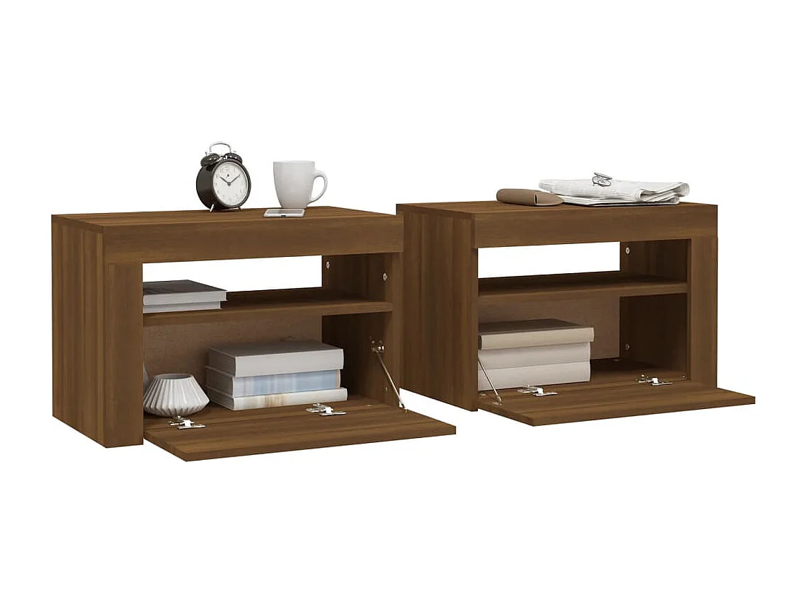 Julian  Comodini 2 pz con Luci LED Rovere Marrone 60x35x40 cm