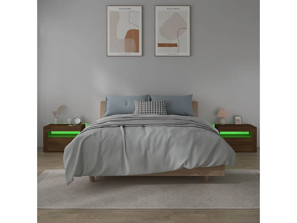 Julian  Comodini 2 pz con Luci LED Rovere Marrone 60x35x40 cm