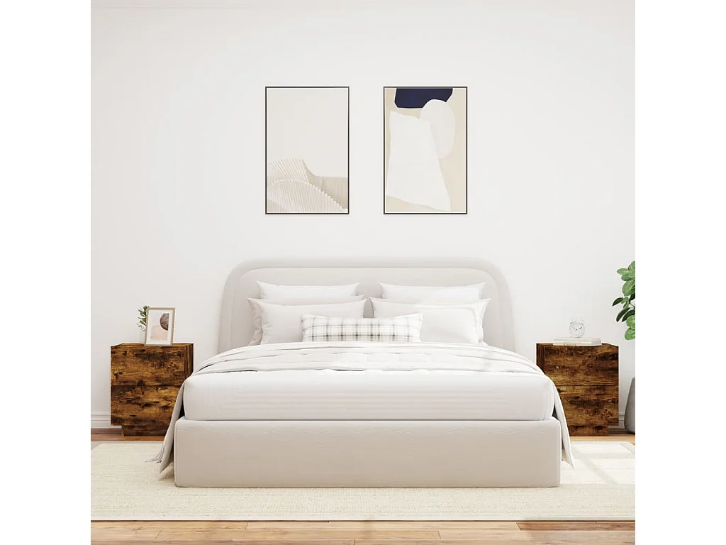 Marit Elise  Armoires de chevet et lumières LED 2 pcs chêne fumé