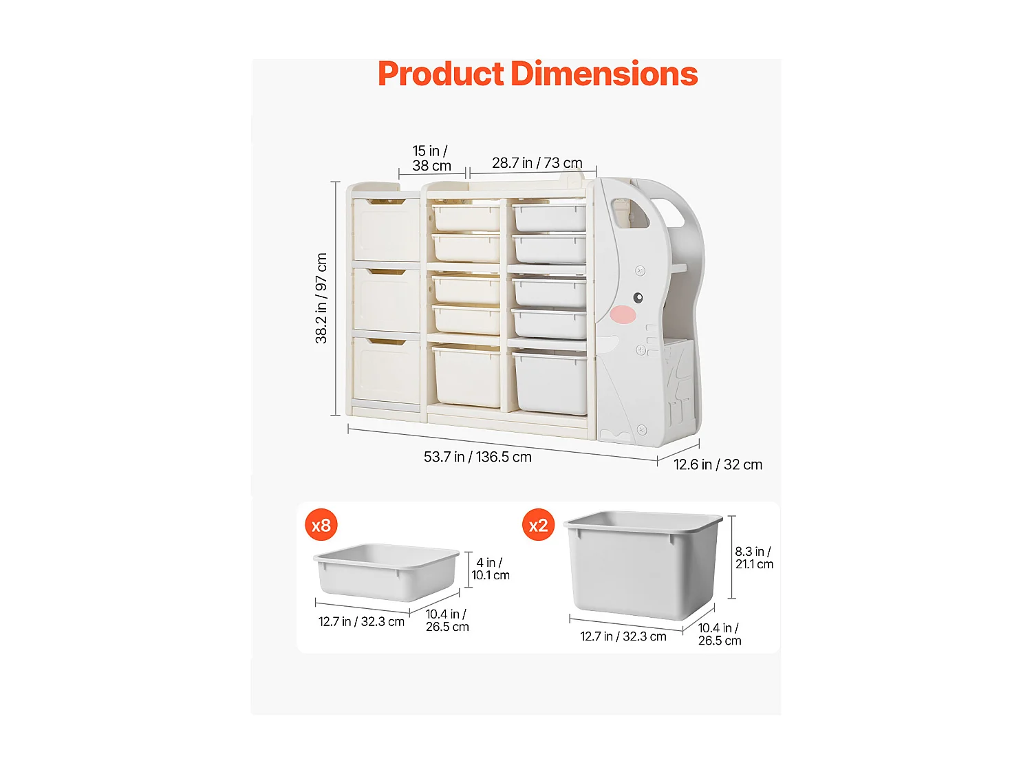Mobile Contenitore per Giocattoli SucceBuy, a 4 Ripiani a Forma di Elefante, con 10 Contenitori Rimovibili in Plastica, per Sala Giochi, Asilo Nido, Grigio e Beige