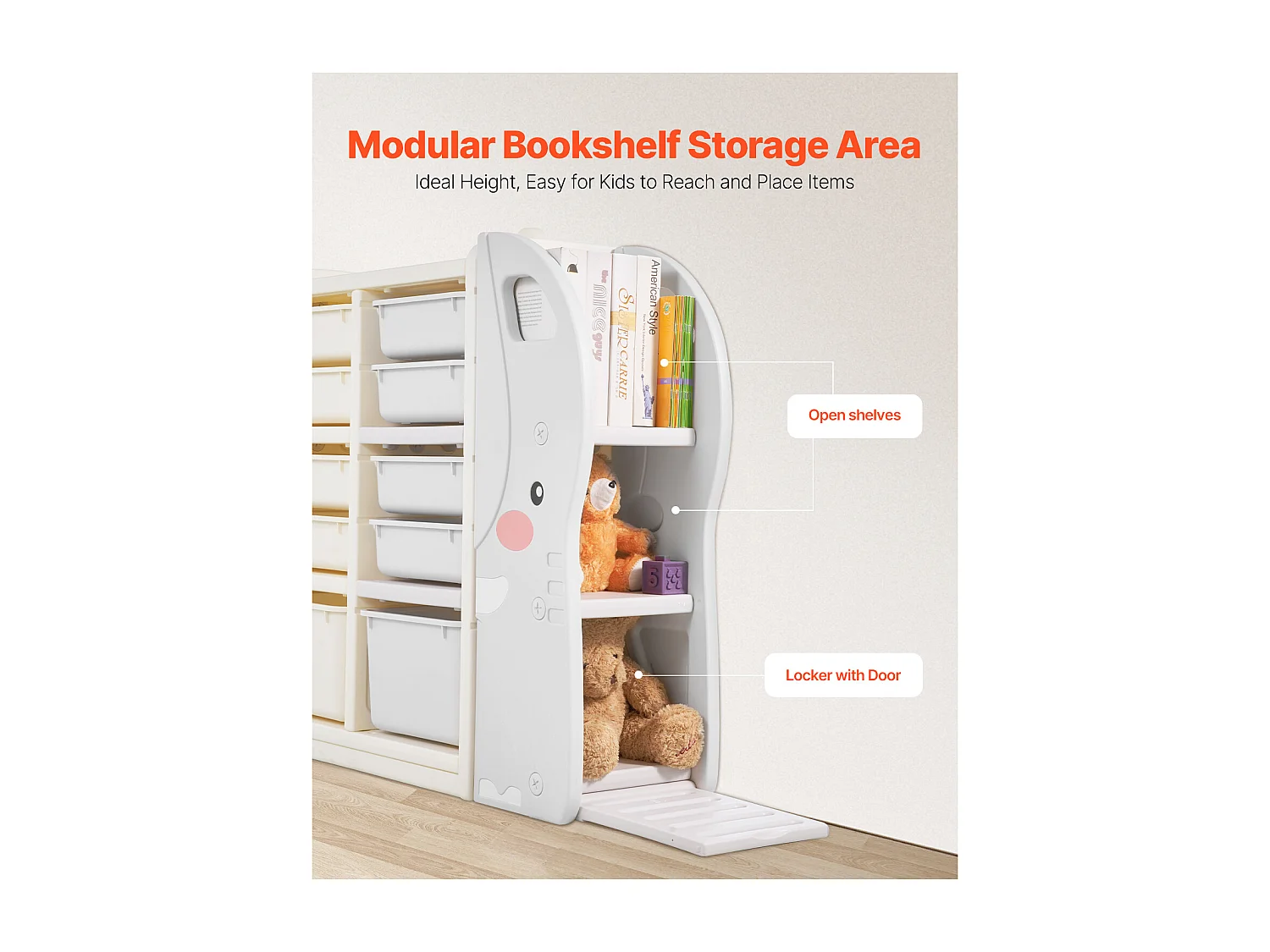 Mobile Contenitore per Giocattoli SucceBuy, a 4 Ripiani a Forma di Elefante, con 10 Contenitori Rimovibili in Plastica, per Sala Giochi, Asilo Nido, Grigio e Beige