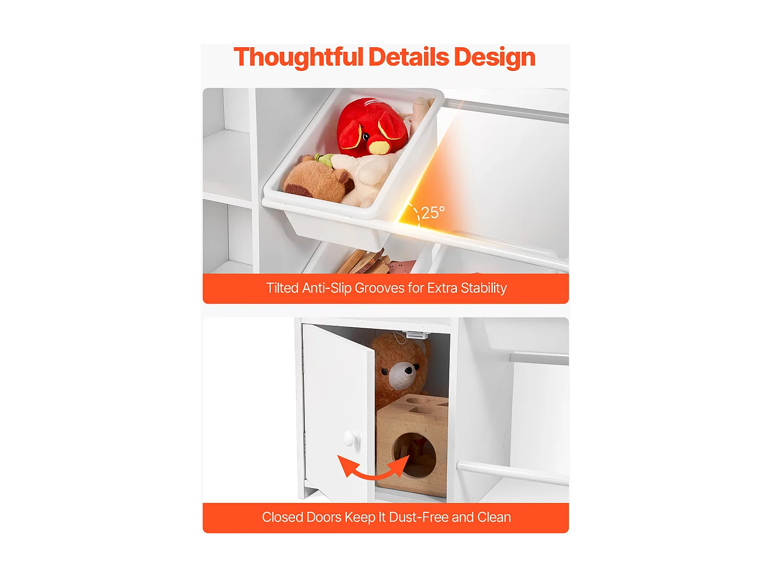 Meuble de Rangement Jouets Enfant SucceBuy, à 4 Niveaux avec Bibliothèque, avec 8 Bacs en Plastique Flexibles, pour Salle d’Étude, Salle de Jeux, Blanc