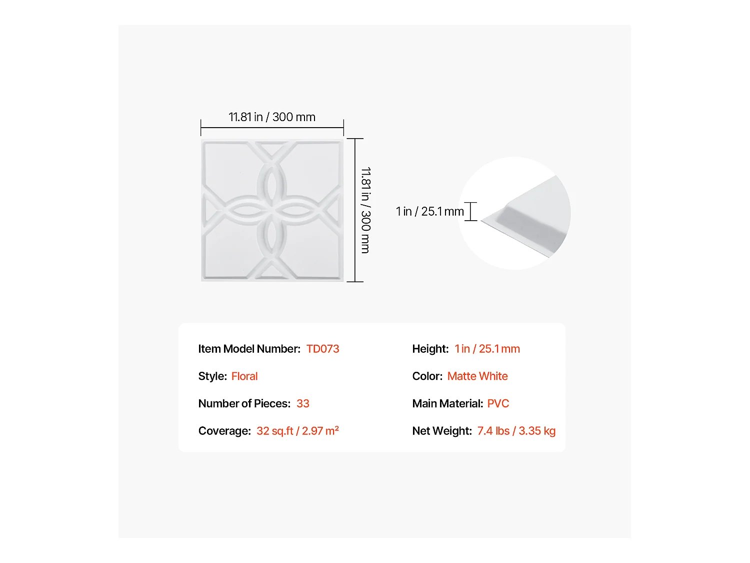 Panneaux Muraux 3D SucceBuy Lot de 33, 30 x 30 cm, PVC à Motif Floral, Blanc, Couverture de 3 m²