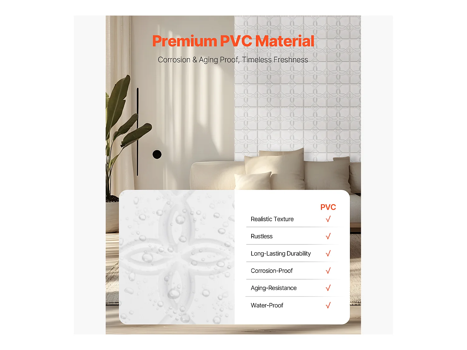 Panneaux Muraux 3D SucceBuy Lot de 33, 30 x 30 cm, PVC à Motif Floral, Blanc, Couverture de 3 m²