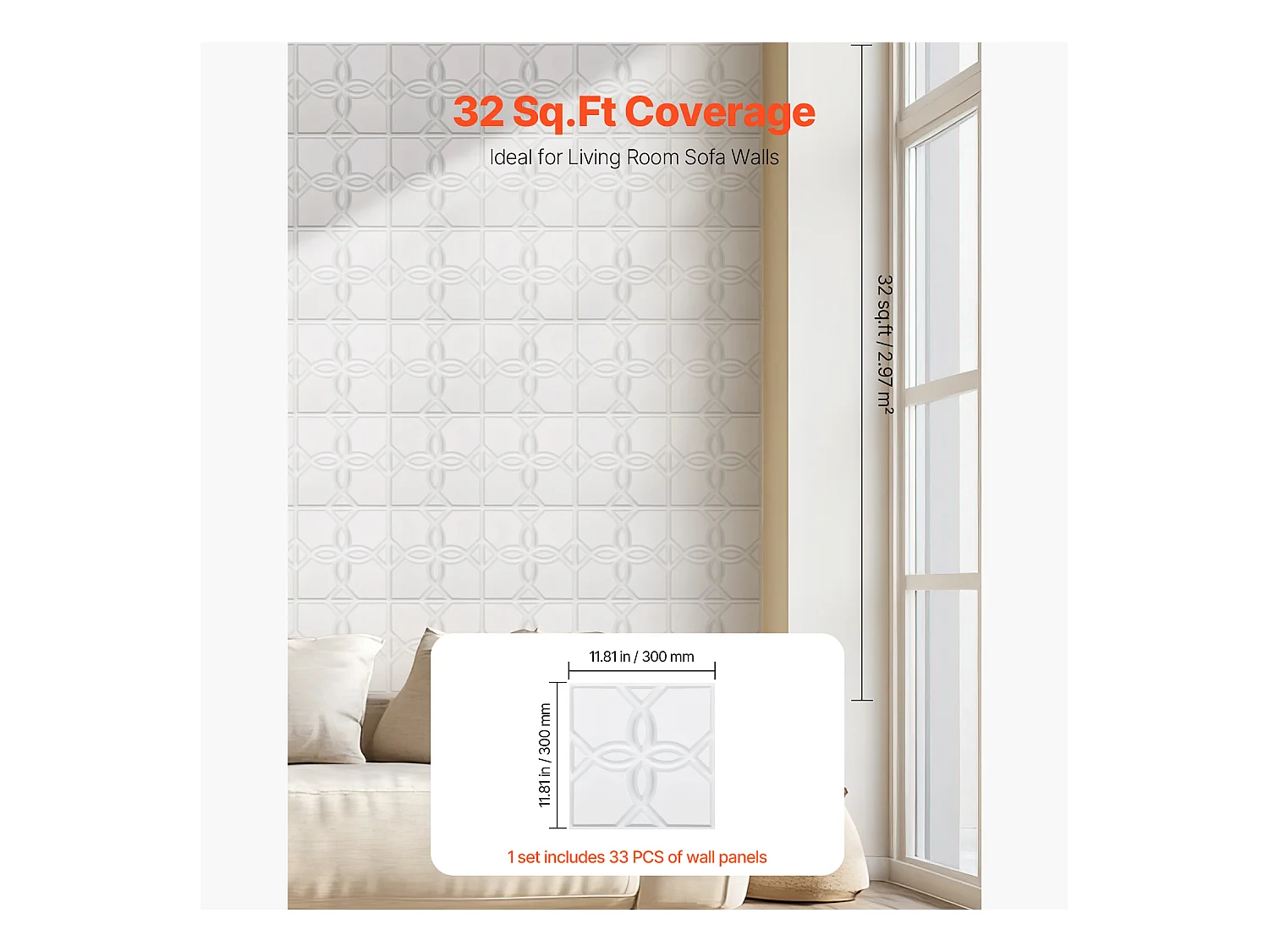 Panneaux Muraux 3D SucceBuy Lot de 33, 30 x 30 cm, PVC à Motif Floral, Blanc, Couverture de 3 m²