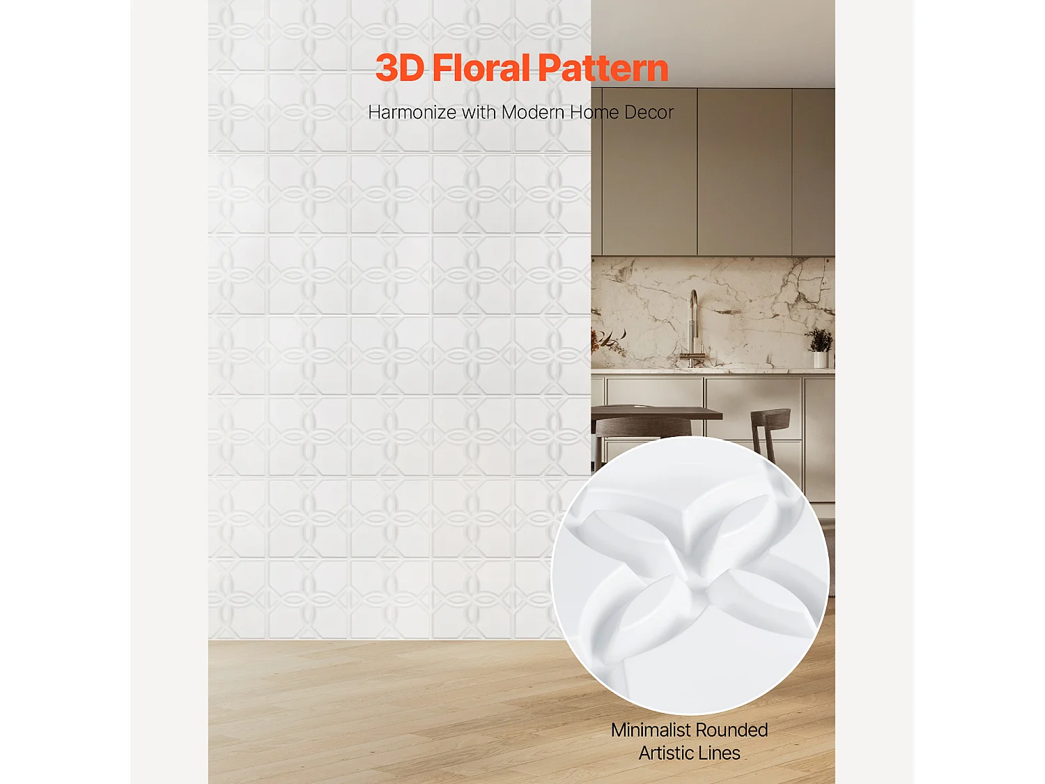 Painéis de Parede 3D SucceBuy, Kit com 33, 30 x 30 cm, PVC com Motivo Floral, Branco, Cobertura de 3 m²