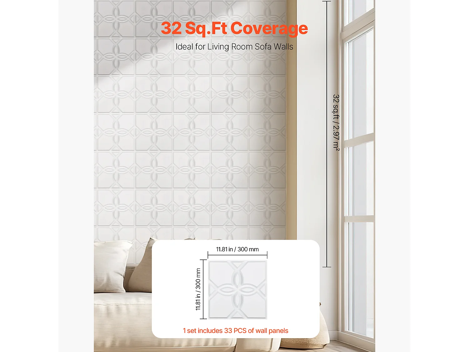 Painéis de Parede 3D SucceBuy, Kit com 33, 30 x 30 cm, PVC com Motivo Floral, Branco, Cobertura de 3 m²