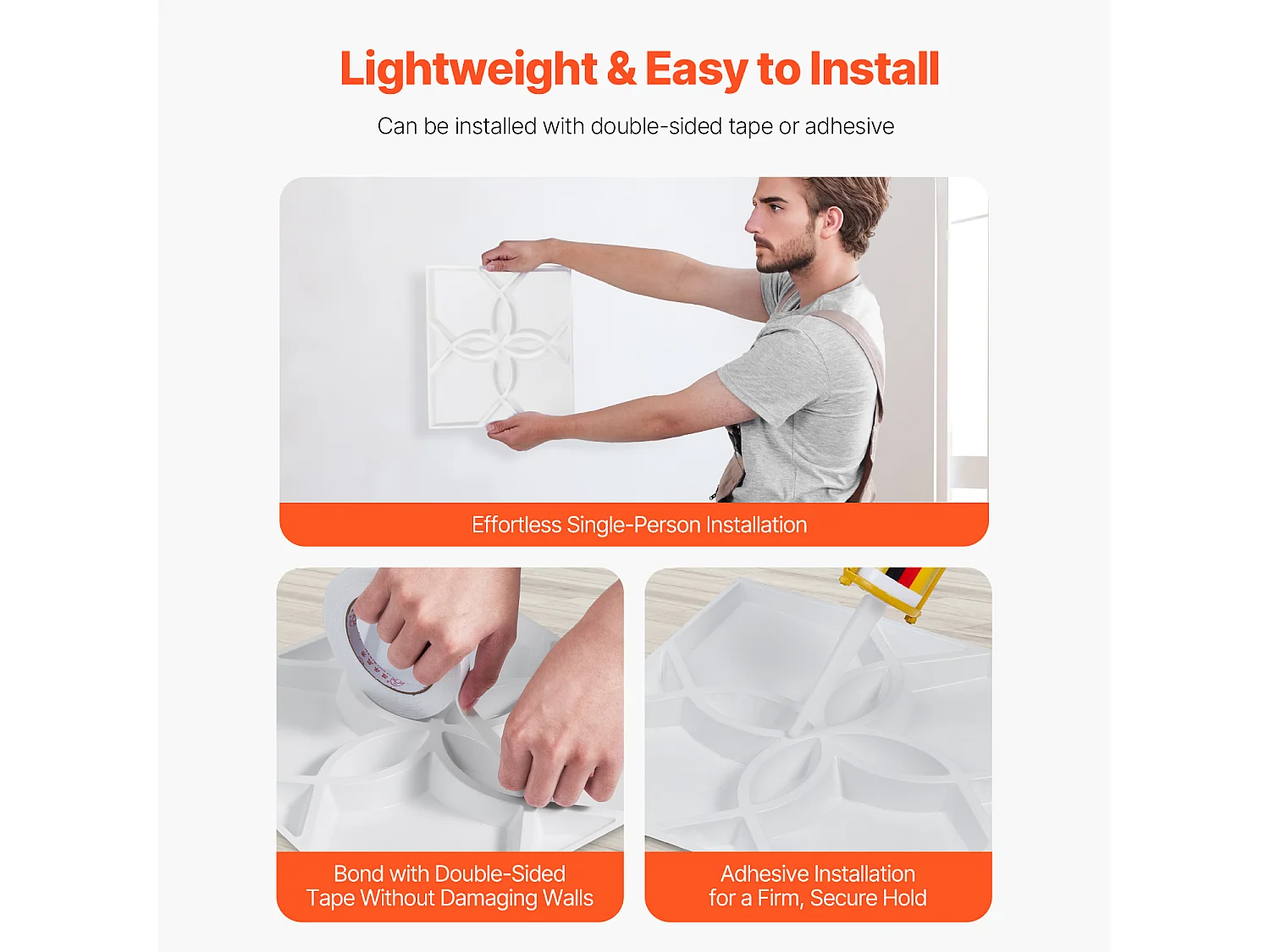 Painéis de Parede 3D SucceBuy, Kit com 33, 30 x 30 cm, PVC com Motivo Floral, Branco, Cobertura de 3 m²