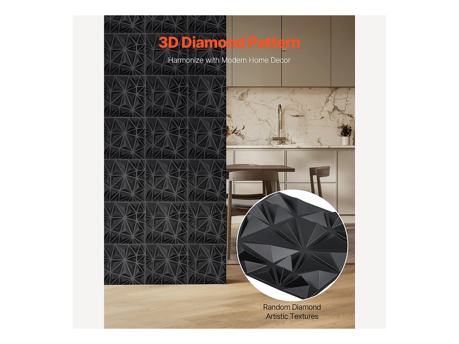 Panneaux Muraux 3D SucceBuy, Lot de 33, 30 x 30 cm, PVC, Noir, Couverture de 3 m²