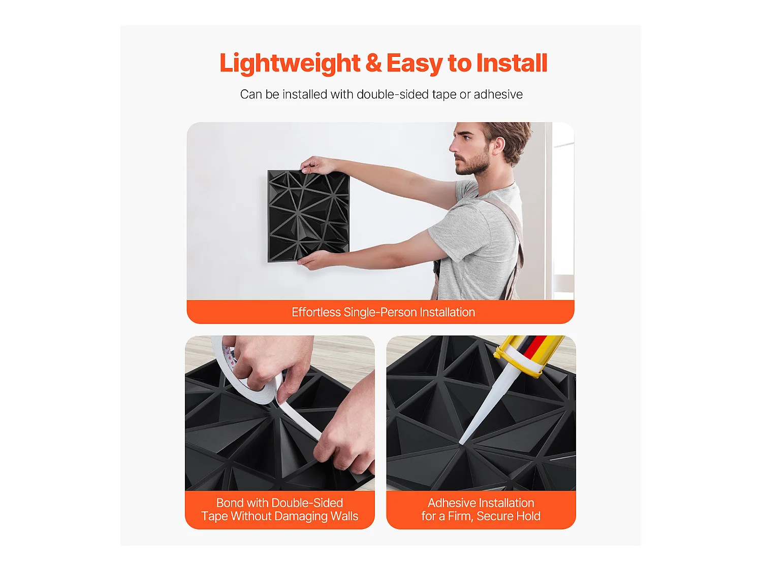 Panneaux Muraux 3D SucceBuy, Lot de 33, 30 x 30 cm, PVC, Noir, Couverture de 3 m²