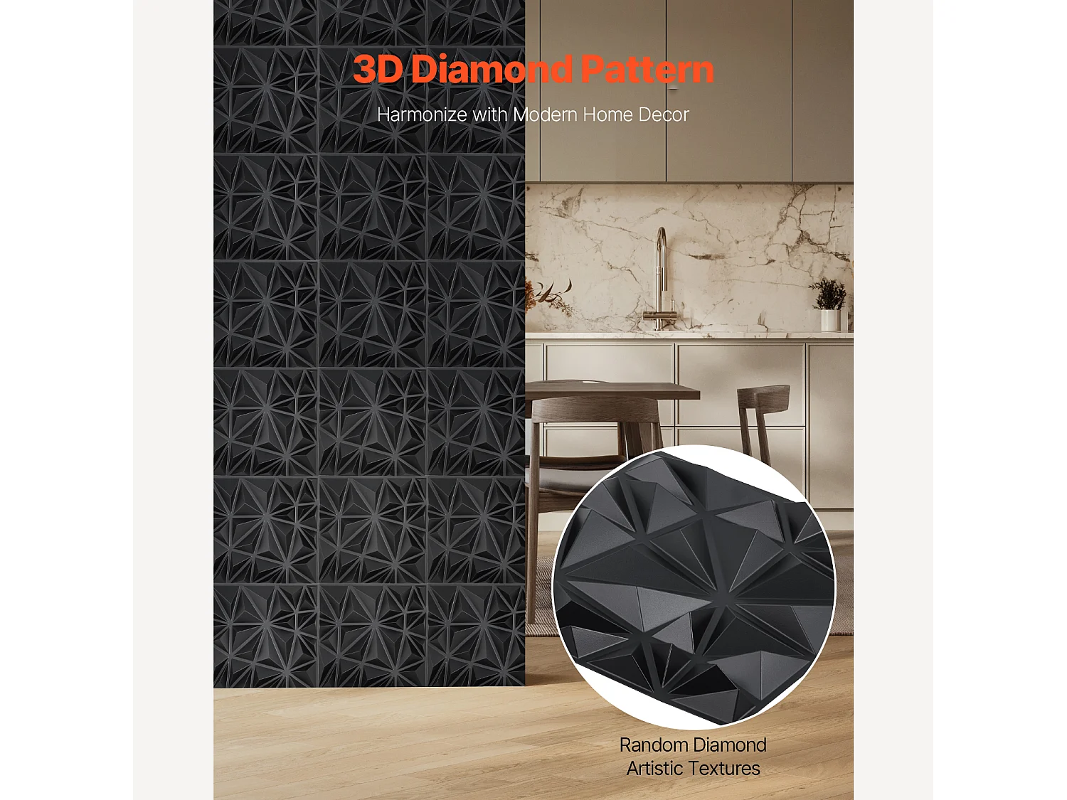 Panneaux Muraux 3D SucceBuy, Lot de 33, 30 x 30 cm, PVC, Noir, Couverture de 3 m²