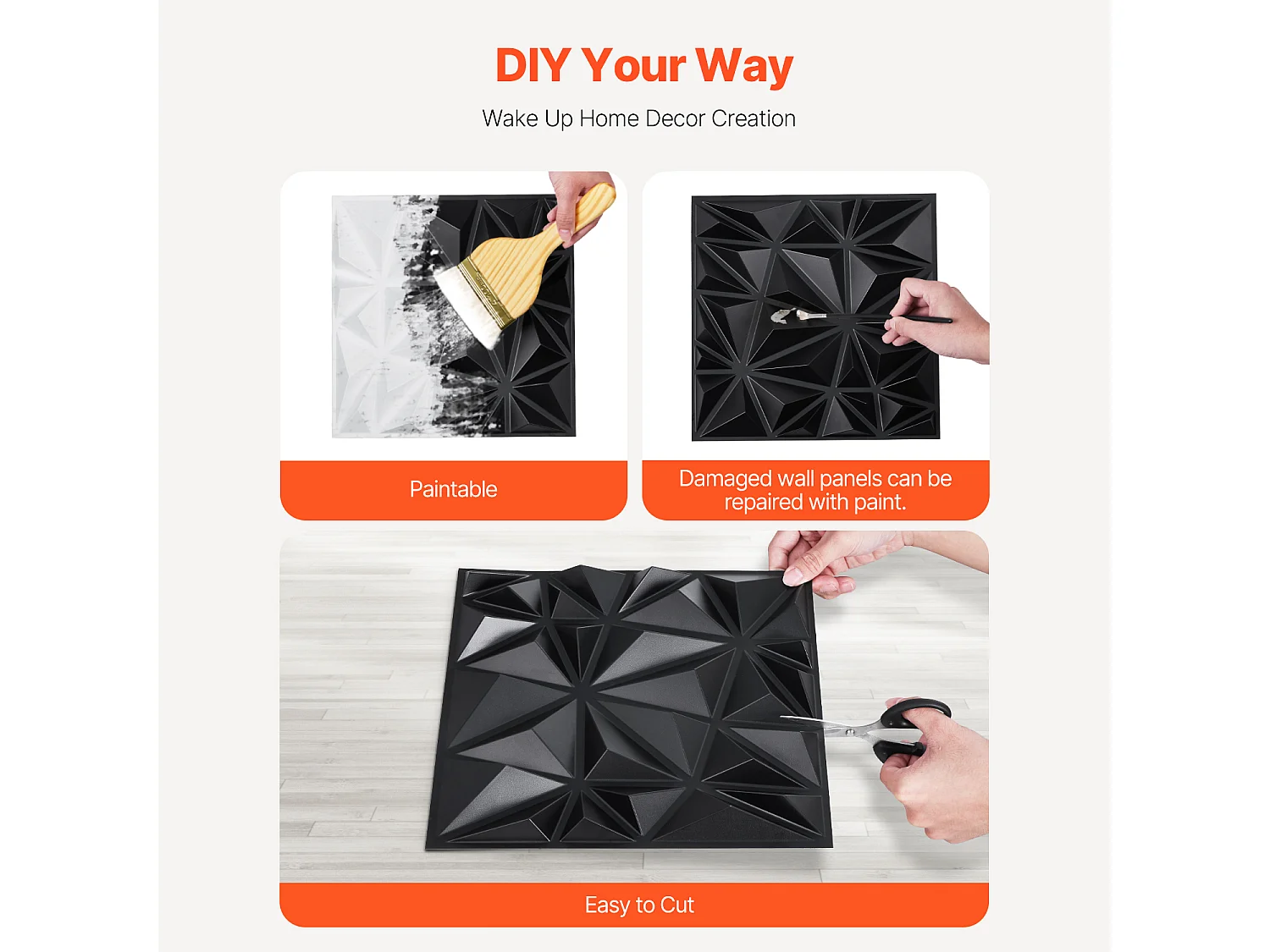 Panneaux Muraux 3D SucceBuy, Lot de 33, 30 x 30 cm, PVC, Noir, Couverture de 3 m²