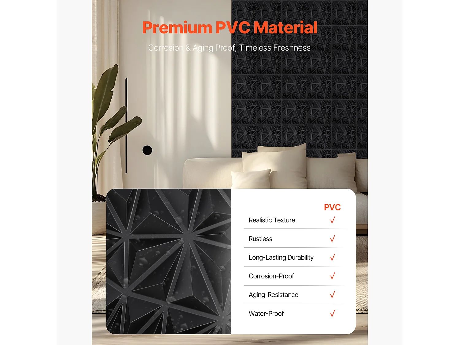 Panneaux Muraux 3D SucceBuy, Lot de 33, 30 x 30 cm, PVC, Noir, Couverture de 3 m²