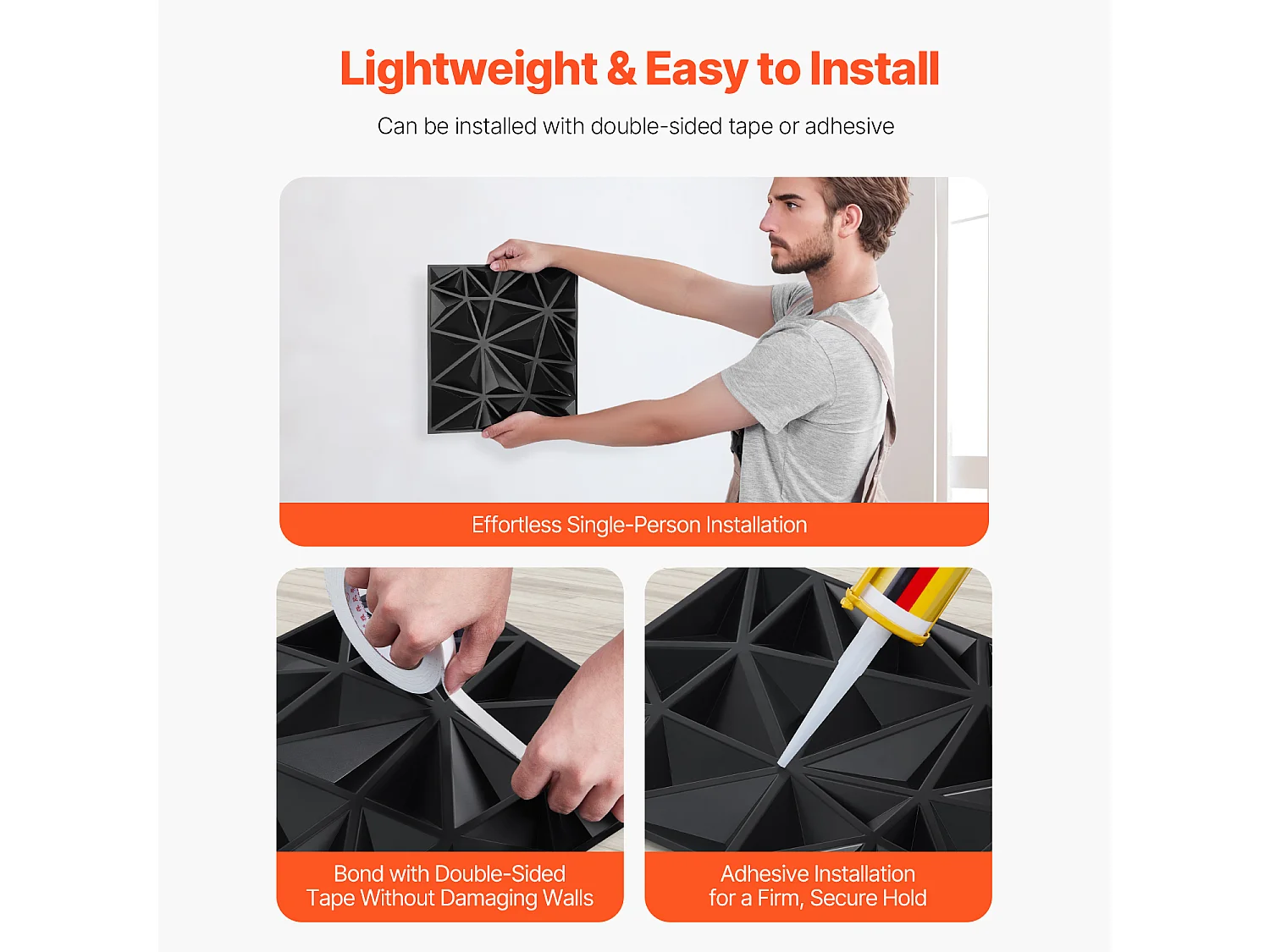 Panneaux Muraux 3D SucceBuy, Lot de 33, 30 x 30 cm, PVC, Noir, Couverture de 3 m²