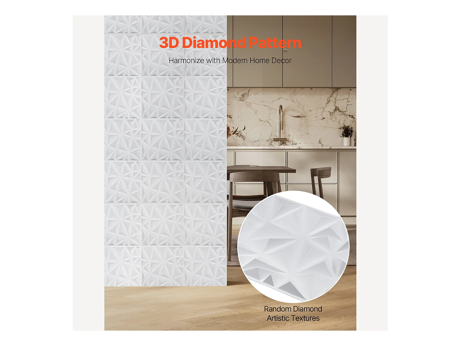 Panneaux Muraux 3D SucceBuy, Lot de 33, 30 x 30 cm, PVC, Couverture de 3 m² Blanc Diamant
