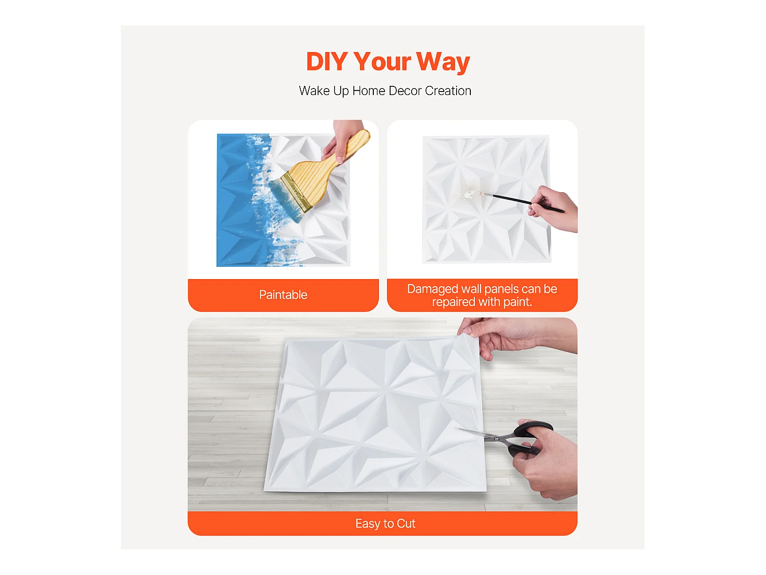 Panneaux Muraux 3D SucceBuy, Lot de 33, 30 x 30 cm, PVC, Couverture de 3 m² Blanc Diamant