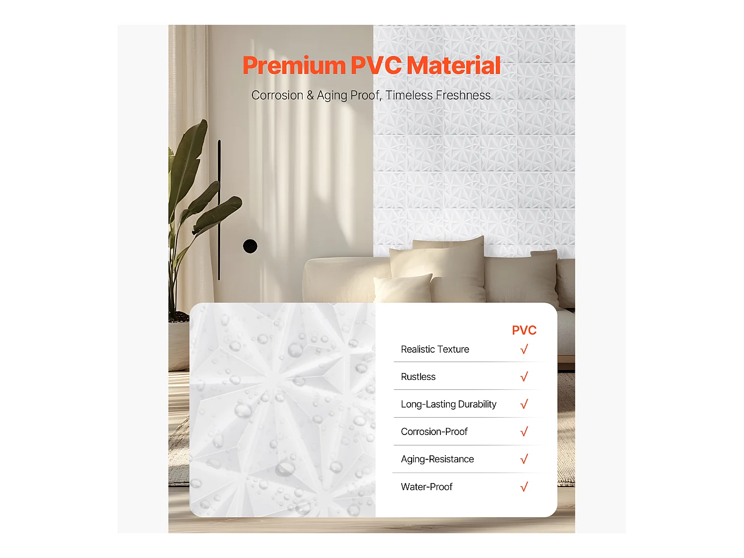 Panneaux Muraux 3D SucceBuy, Lot de 33, 30 x 30 cm, PVC, Couverture de 3 m² Blanc Diamant